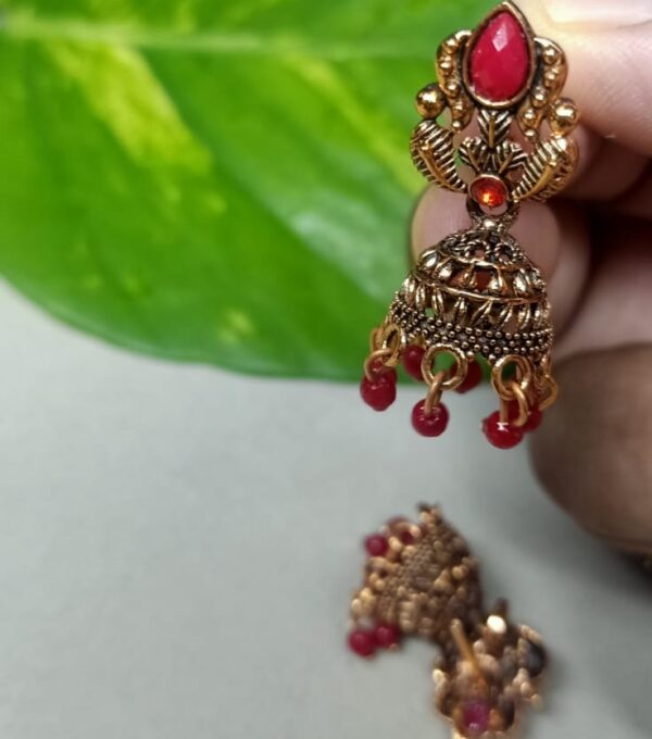 Antique Stone Jhumka Earrings - Image 3