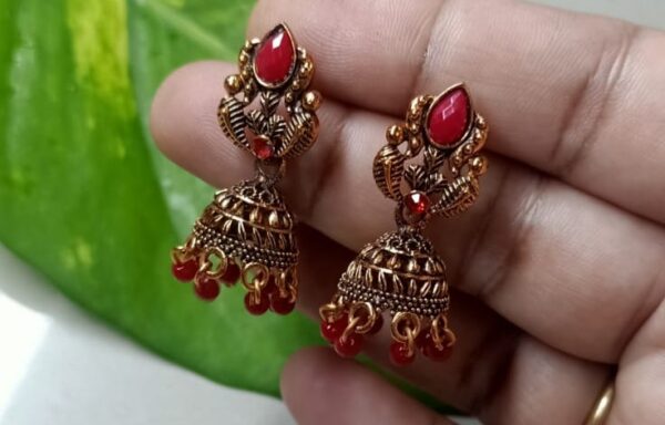Antique Stone Jhumka Earrings - Image 2