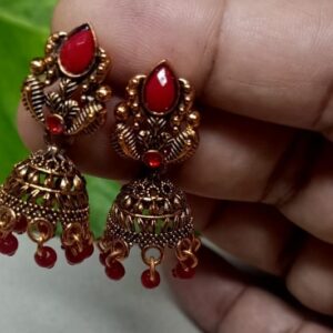 Antique Red Stone Jhumka Earrings