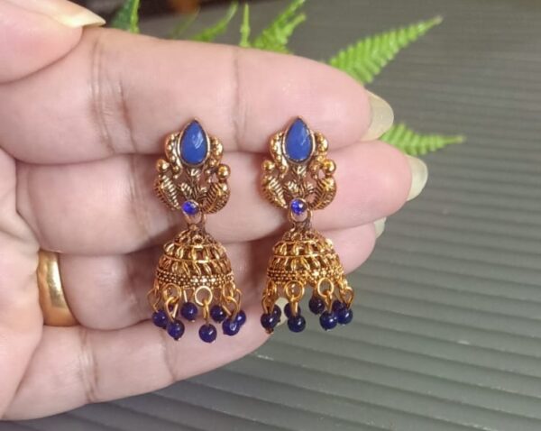Antique Stone Jhumka Earrings - Image 4