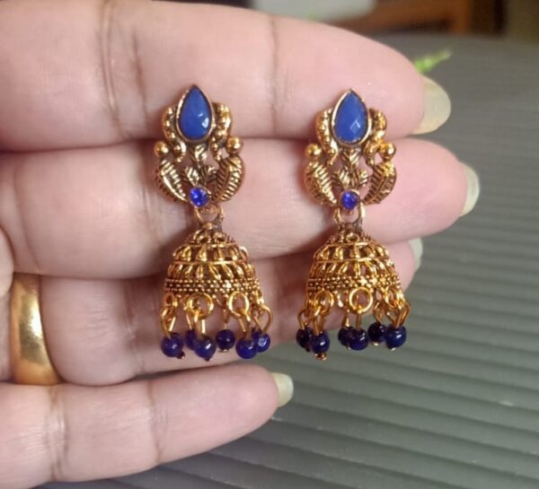 Antique Stone Jhumka Earrings - Image 5