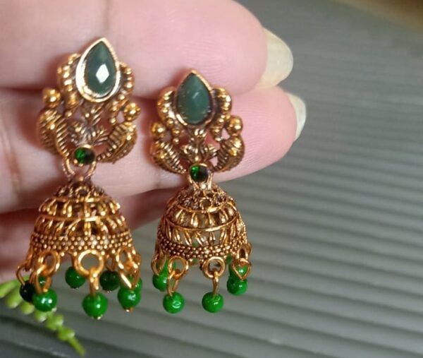 Antique Stone Jhumka Earrings - Image 7