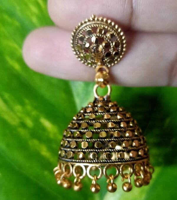Classic Antique Gold Jhumka Earrings - Image 4