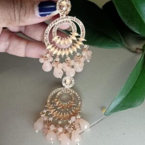 Elegant Chandbali Earrings with Pink Beads