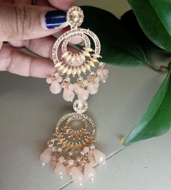 Elegant Chandbali Earrings with Pink Beads