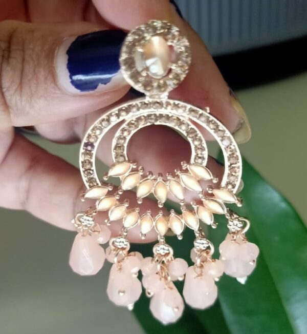 Elegant Chandbali Earrings with Pink Beads - Image 2