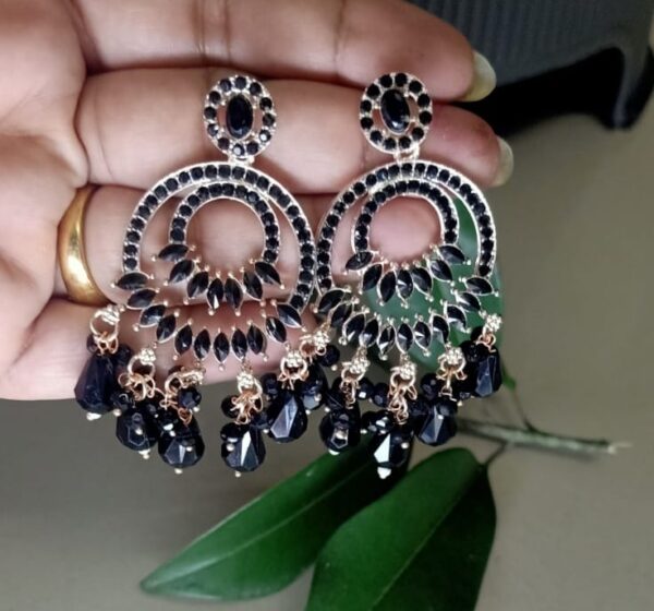 Elegant Chandbali Earrings with Black Beads - Image 3