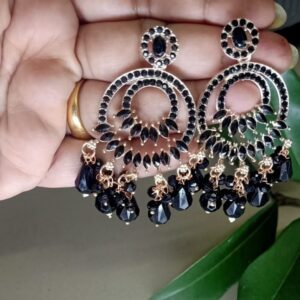 Elegant Chandbali Earrings with Black Beads