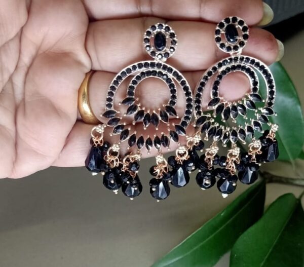 Elegant Chandbali Earrings with Black Beads