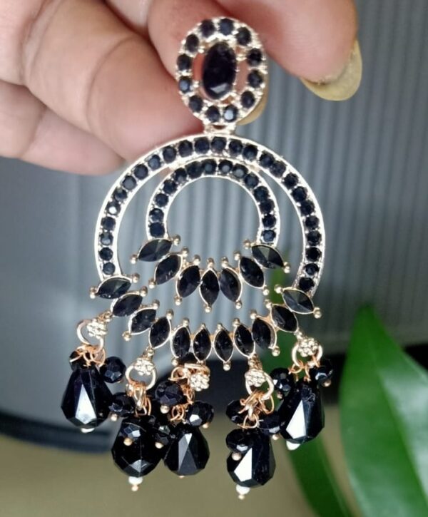Elegant Chandbali Earrings with Black Beads - Image 2