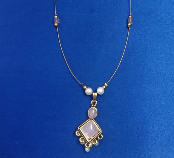 Pastel Pink Stone Pendant Necklace - Image 4