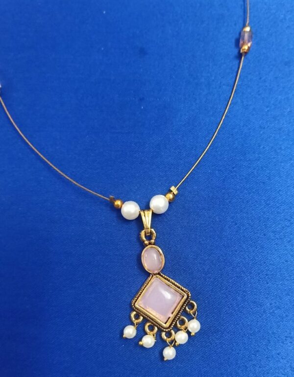 Pastel Pink Stone Pendant Necklace - Image 3