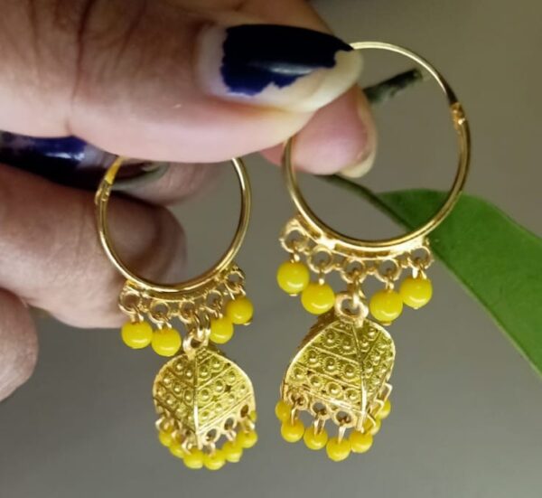 Traditional Hoop Earrings with Beads and Jhumka Drops - Image 2