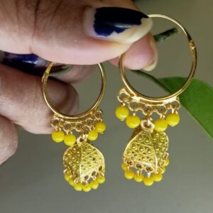 Traditional Hoop Earrings with Beads and Jhumka Drops