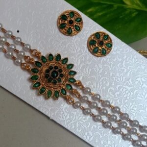 Triple Layer Pearl Choker Set Green