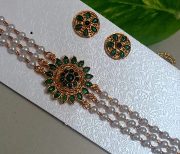 Triple Layer Pearl Choker Set Green