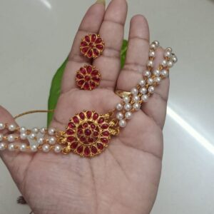 Triple Layer Pearl Choker Set red