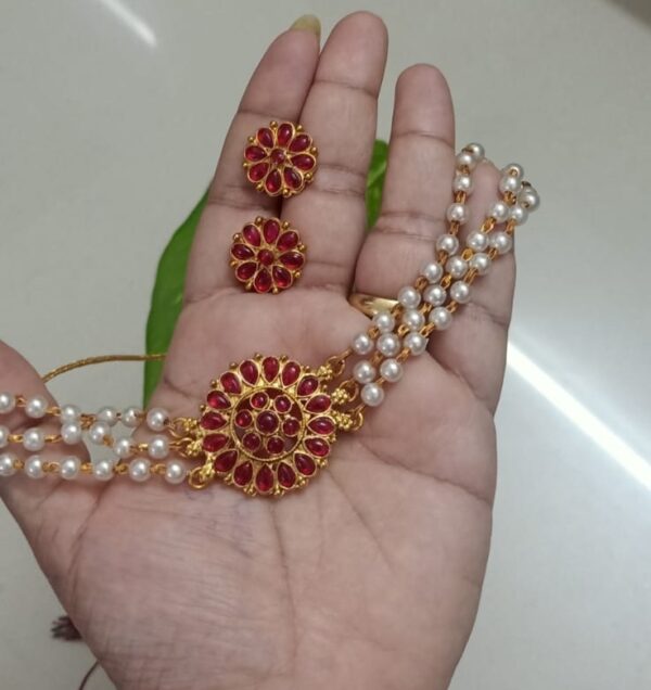 Triple Layer Pearl Choker Set red