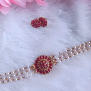 Triple Layer Pearl Choker Set red