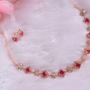 Rose Gold Diamond-Cut Necklace Set red