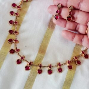 Red Heart Kemp Necklace Set – Antique Gold Finish